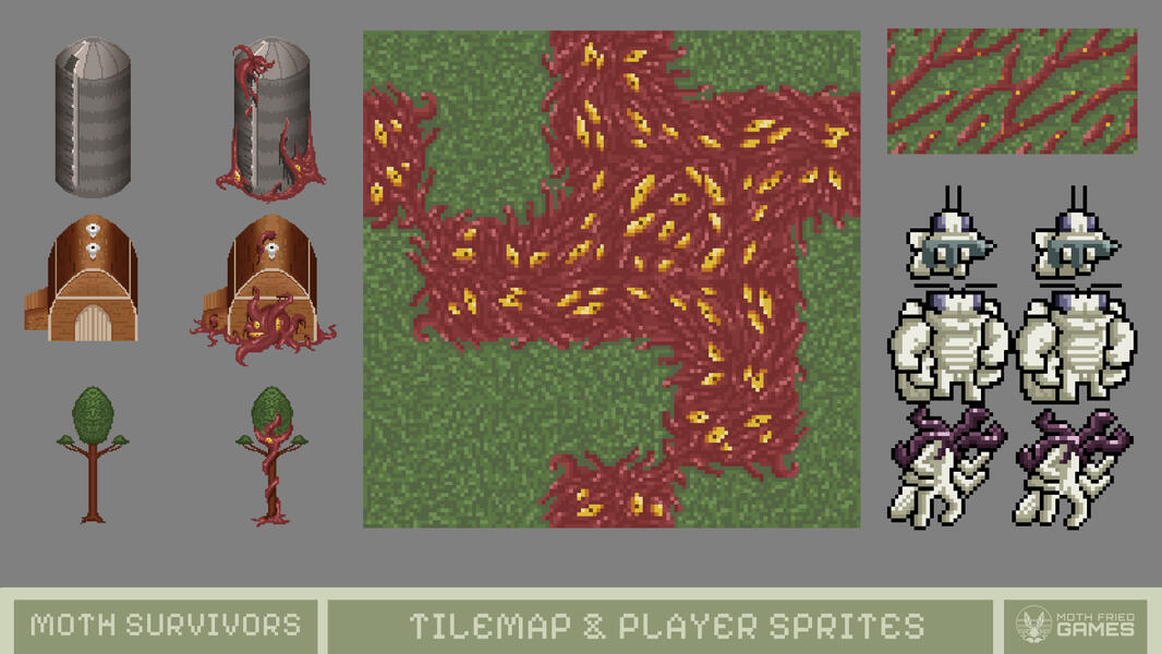 Moth Survivors - Tilemap &amp; Sprites de Jogador (2024)