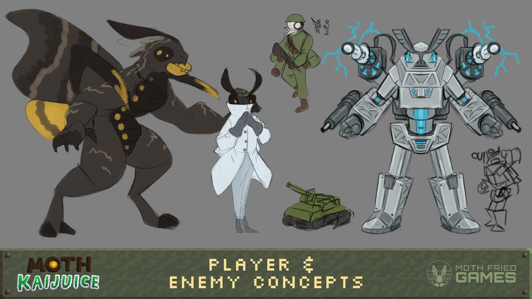 Moth Kaijuice - Conceitos de Jogador e Inimigos (2025)